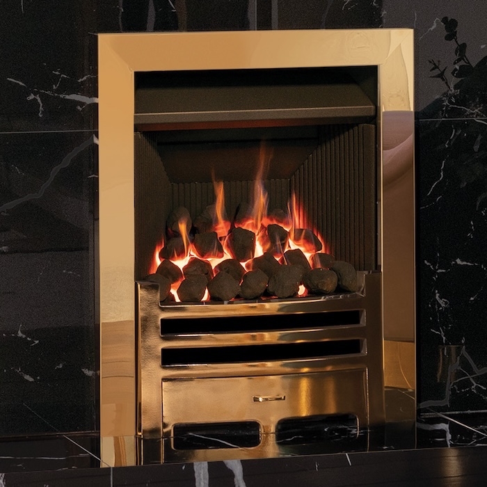 Gazco Logic Arts Inset HE Conventional Flue Gas Fire Brass
