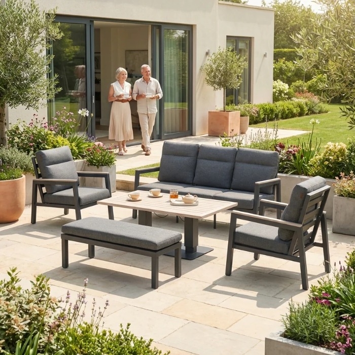 Kettler Tudor 5 Seat Sofa Set with Lounge Armchairs & High/Low Table, Lifestyle