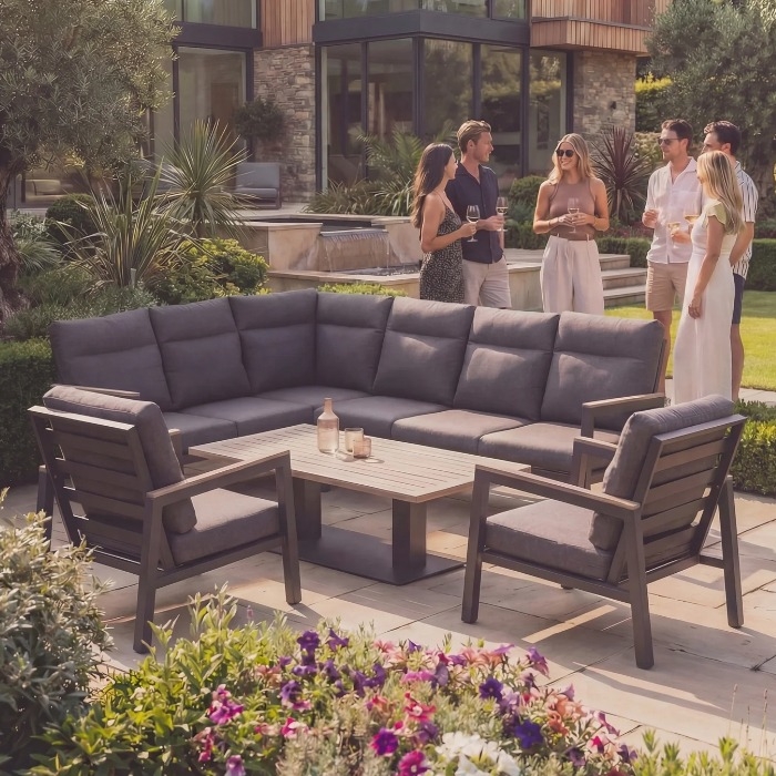 Kettler Tudor Corner Set Right Hand with 2 Armchairs and Rectangular High/Low Table, Lifestyle