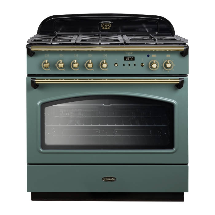 Rangemaster Classic FX 90cm Dual Fuel Range Cooker, Mineral Green/Brass Rangemaster Classic FX 90cm Dual Fuel Range Cooker, Mineral Green/Brass