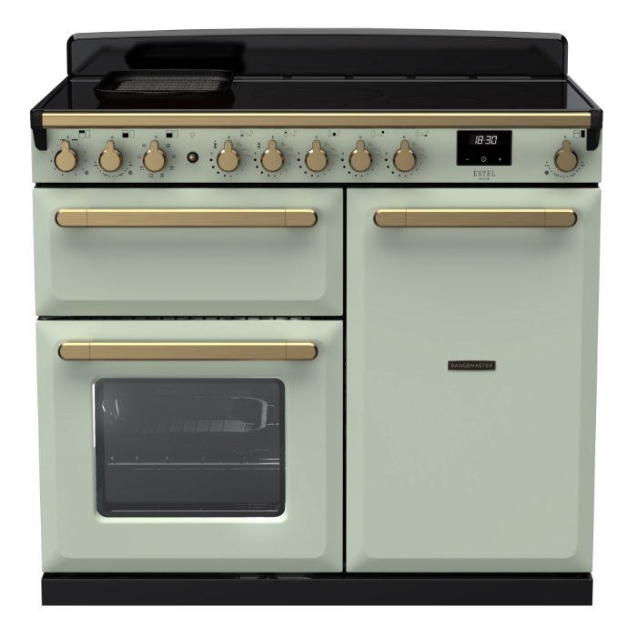 Rangemaster Estel Deluxe 100cm Induction Range Cooker, Mint/Antique Brass