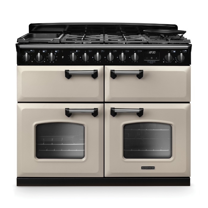 Rangemaster Classic Deluxe 110cm Base Cavity Dual Fuel Range Cooker, Pale Cream/Chrome