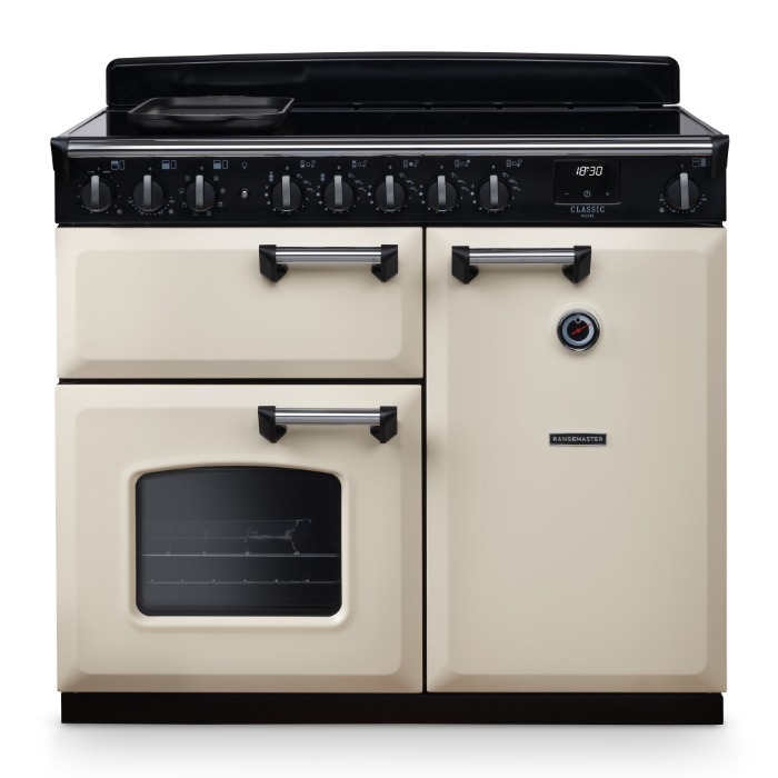 Rangemaster Classic Deluxe 100cm Induction Range Cooker, Pale Cream/Chrome Rangemaster Classic Deluxe 100cm Induction Range Cooker, Pale Cream/Chrome