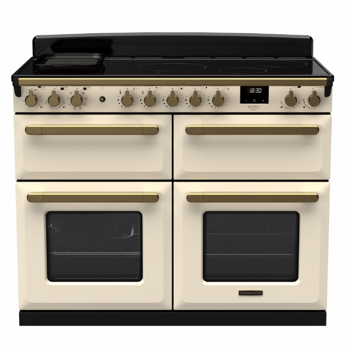 Rangemaster Estel Deluxe 110cm Base Cavity Induction Range Cooker, Pale Cream/Antique Brass Rangemaster Estel Deluxe 110cm Base Cavity Induction Range Cooker, Pale Cream/Antique Brass