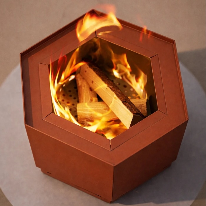 Pollen Hex Smokeless Firepit, lit