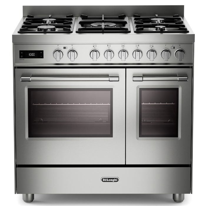 DeLonghi 90cm Professional Twin Cavity Dual Fuel Range Cooker, Stainless Steel