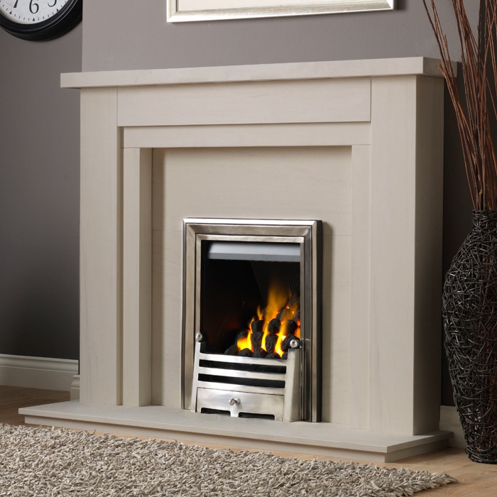 PureGlow Hanley 54" Limestone Fireplace Suite
