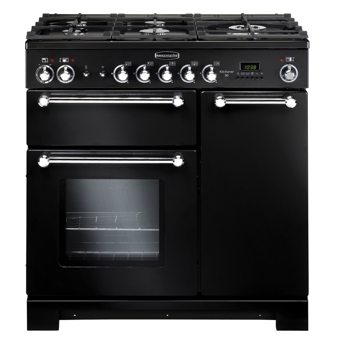 Rangemaster Kitchener 90cm Dual Fuel Range Cooker, Black Rangemaster Kitchener 90cm Dual Fuel Range Cooker, Black