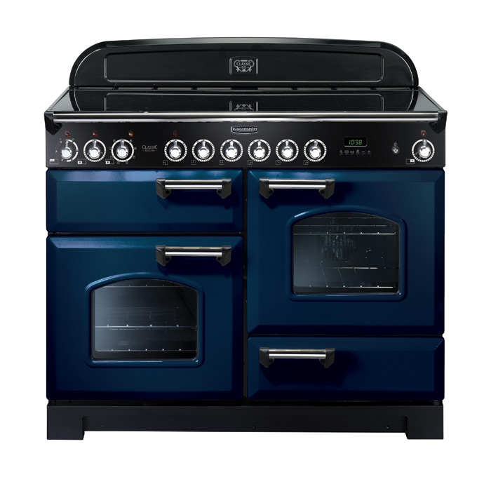 Rangemaster Classic Deluxe 110cm Ceramic Range Cooker, Regal Blue/Chrome Rangemaster Classic Deluxe 110cm Ceramic Range Cooker, Regal Blue/Chrome
