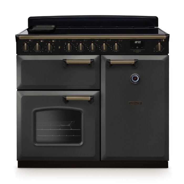 Rangemaster Classic Deluxe 100cm Induction Range Cooker, Slate/Brass