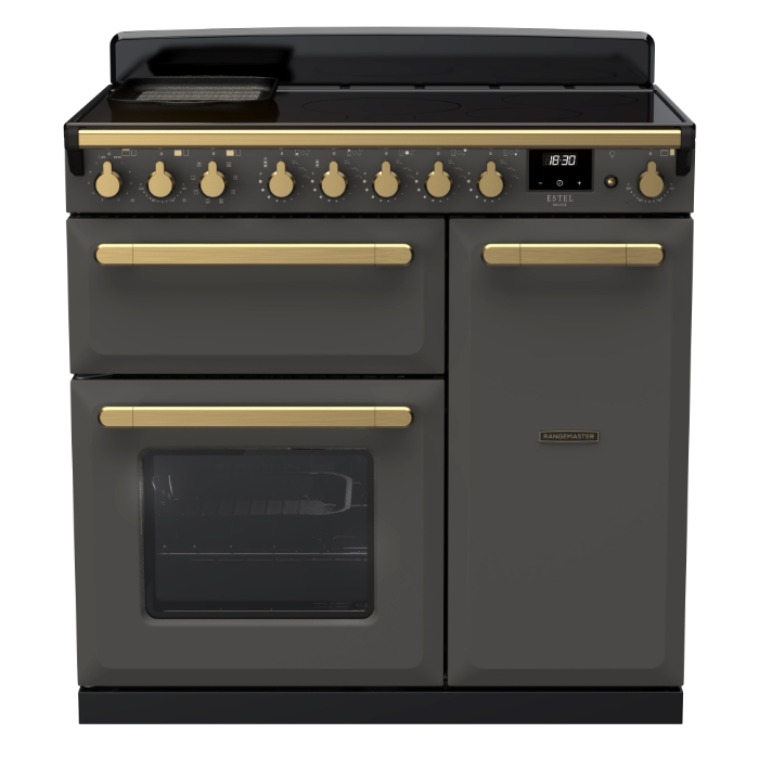 Rangemaster Estel Deluxe 90cm Induction Range Cooker, Slate/Antique Brass Rangemaster Estel Deluxe 90cm Induction Range Cooker, Slate/Antique Brass