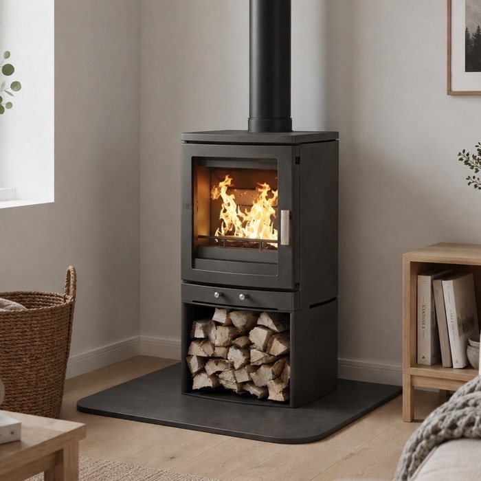 Square black granite hearth