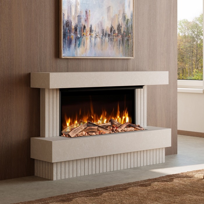 Evonic Stowford Volektra Freestanding Fireplace Suite - Latte Imperial
