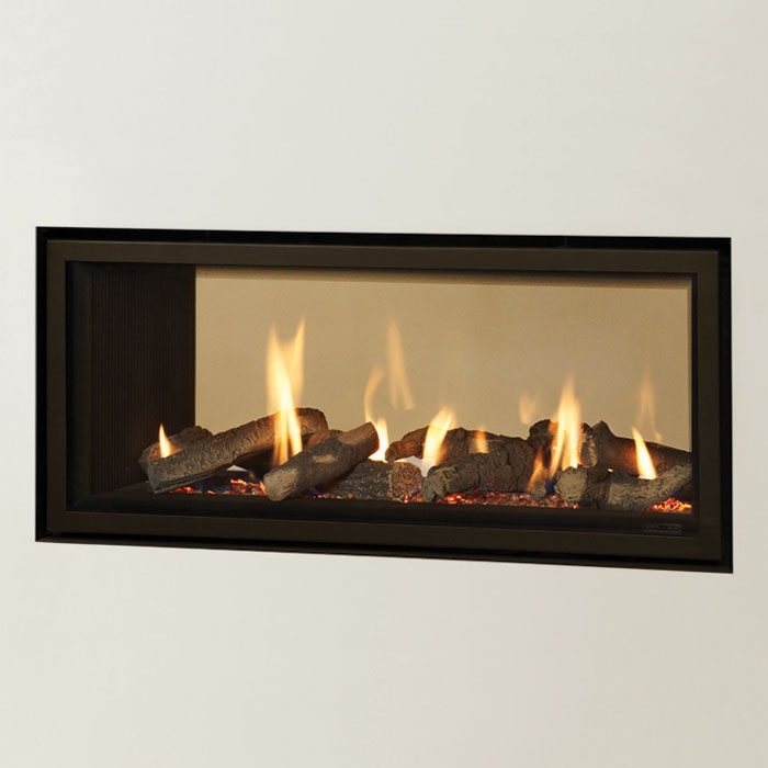 Gazco Studio 2 Duplex gas fire with Black Reeded lining shown as an Edge installation Close Up Gazco Studio 2 Duplex gas fire with Black Reeded lining shown as an Edge installation Close Up