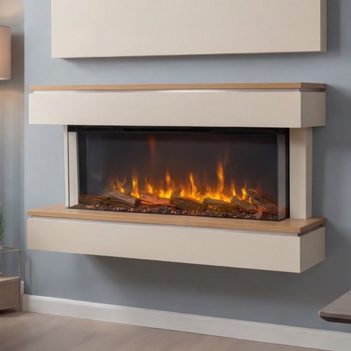 Katell Turin 46" Wall Mounted Electric Fireplace, Smooth Cream/Oak