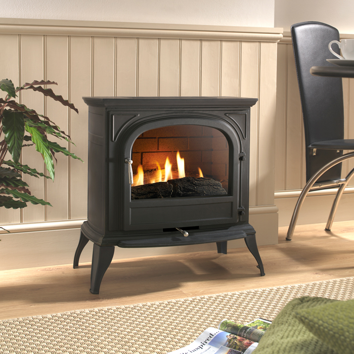 Ekofires 6010 Flueless Gas Stove In Black With Plain Door | Stoves Are Us