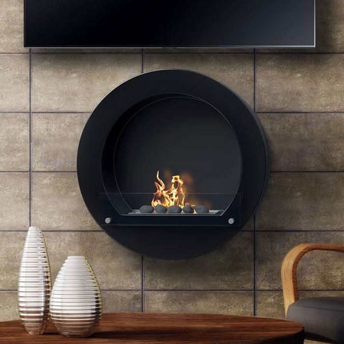 The Henley 600mm Wall Mounted Bio Ethanol Fire, Black | Stoves Are Us