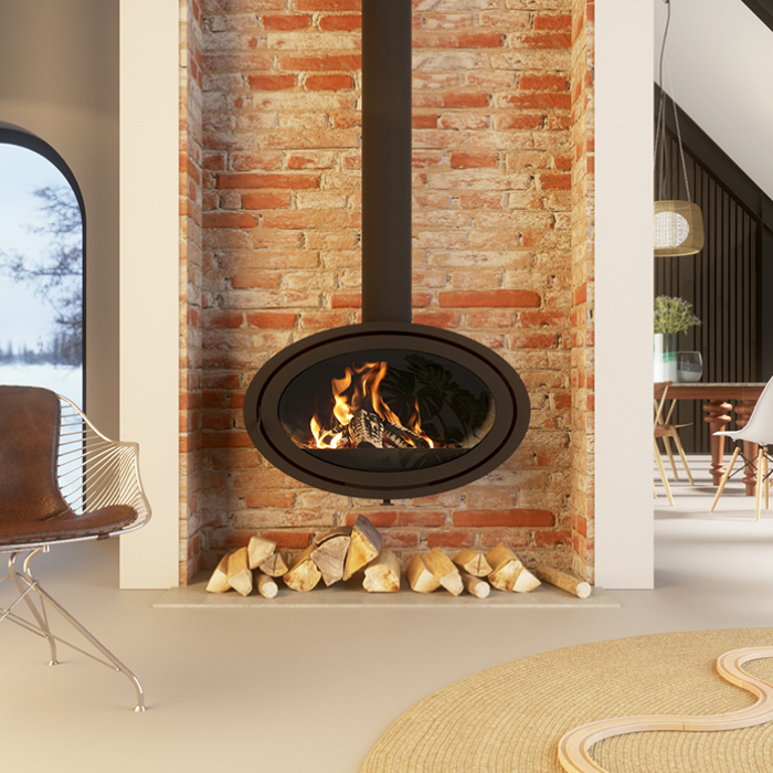 Dik Geurts Oval Front Ceiling Hung Wood Burning Stove | Stoves Are Us