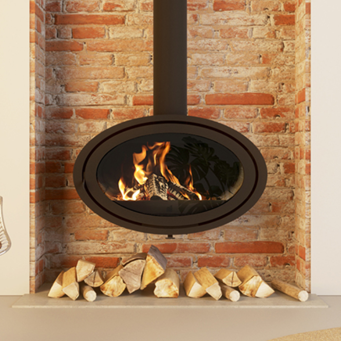 Dik Geurts Oval Front Ceiling Hung Wood Burning Stove | Stoves Are Us
