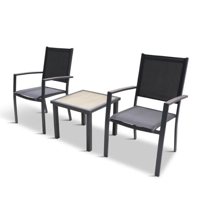 White outdoor sling shop chairs