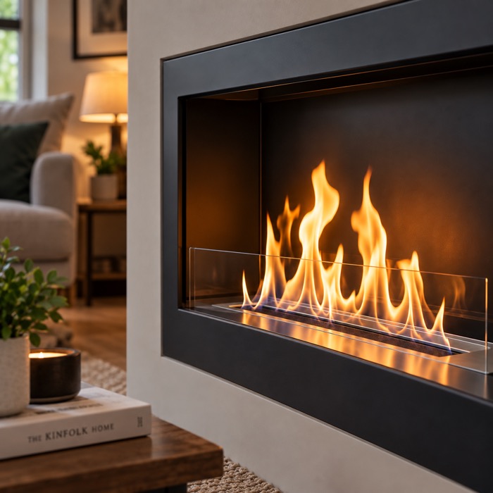 Built-in bioethanol fire in a contemporary feature wall Built-in bioethanol fire in a contemporary feature wall