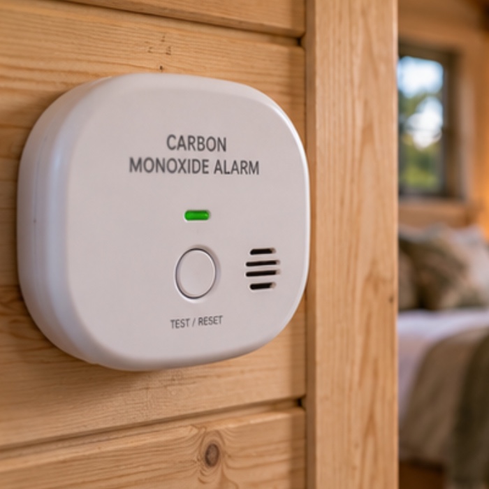 Carbon monoxide alarm in a cabin with a wood burning stove Carbon monoxide alarm in a cabin with a wood burning stove